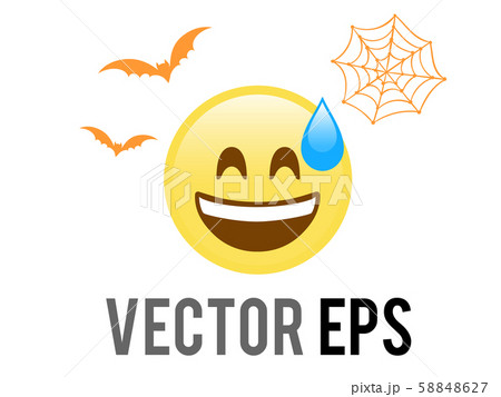 Halloween yellow shocked face flat icon with bat and spider net Halloween yellow shocked face flat icon with bat and spider net 58848627