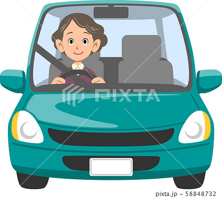 自動車を運転する中高年の女性のイラスト素材