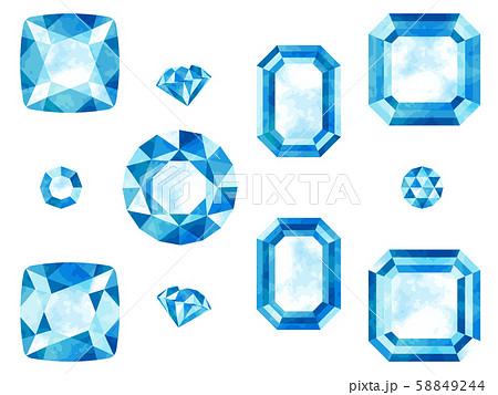 宝石の水彩風イラストセット 青 水色 のイラスト素材