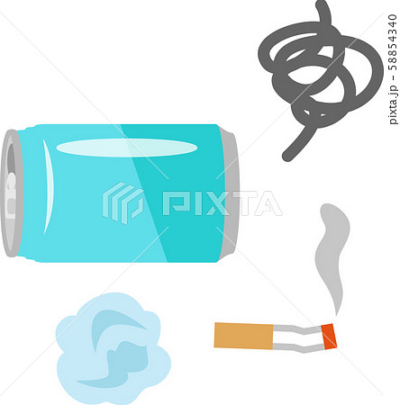 ポイ捨てされた空き缶やタバコの吸い殻 のイラスト素材 58854340 Pixta