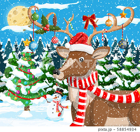 Christmas background with cute deer 58854934