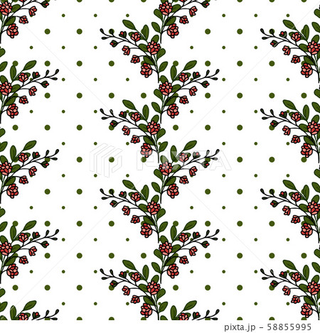 Floral seamless pattern. Pink inflorescence. Stripes of flowers on a white background. Background in polka dots Floral seamless pattern. Pink inflorescence. Stripes of flowers on a white background. Background in polka dots 58855995