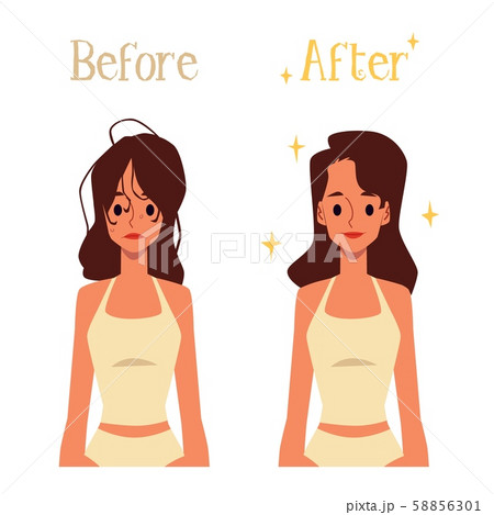 Before And After Hair Morning Routine Cartoon のイラスト素材