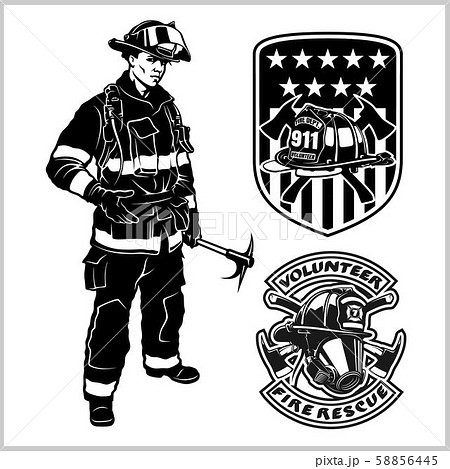 Fire department vector set - fireman s and emblems - badges, elements. Fire department vector set - fireman s and emblems - badges, elements. 58856445