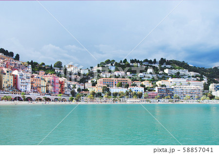 Colorful houses in old part of Menton, French 58857041
