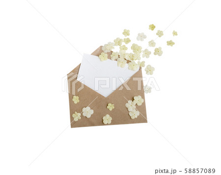 Brown paper envelope with greeting blank card and 58857089