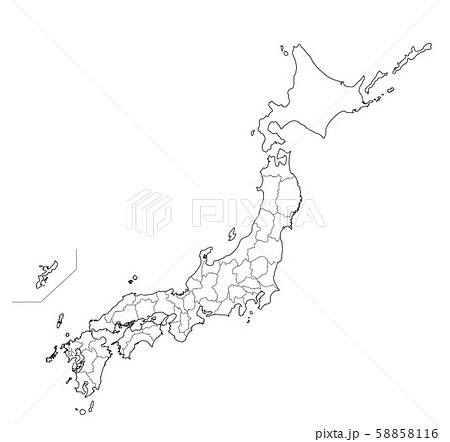 日本地図 素材 高品質 高精細 線画 白地図 日本列島のイラスト素材