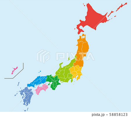 日本地図　素材　高品質　高精細　線画　白地図　日本列島 58858123