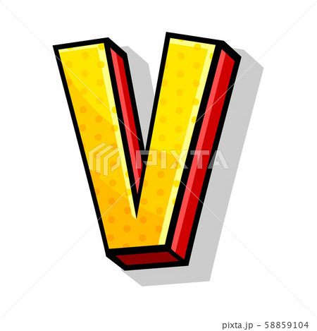 Isometric Bright Yellow And Red Capital Letter V Comic Style Vector Illustration 58859104