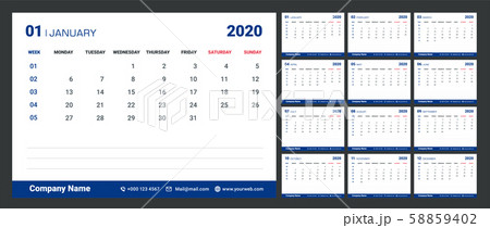 Year 2020, Calendar Design.Minimal and Memo Space Year 2020, Calendar Design.Minimal and Memo Space 58859402