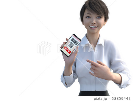 スマホ決済する女性女性　perming3DCG イラスト素材 58859442