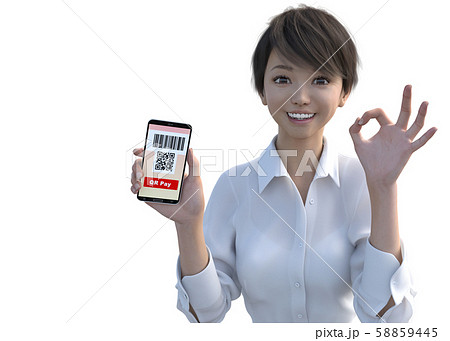 スマホ決済する女性女性　perming3DCG イラスト素材 58859445