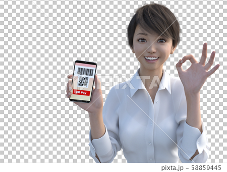 スマホ決済する女性女性　perming3DCG イラスト素材 58859445