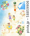 【イラスト】砂浜、子どもたち 58859906