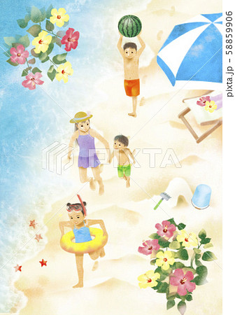 【イラスト】砂浜、子どもたち 58859906
