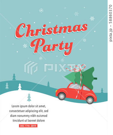 Christmas party card design with car delivering a Xmas tree 58860370