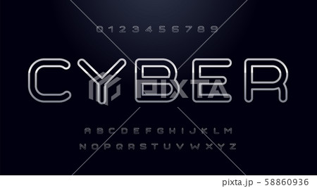 Cyber font, capital letters with shiny metal contour 58860936
