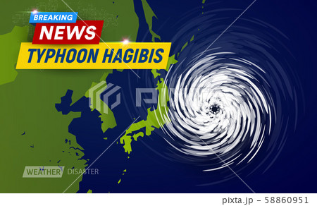 Super typhoon Hagibis, 5 category. Clouds funnel on map near japan, most powerful typhoon in japan Super typhoon Hagibis, 5 category. Clouds funnel on map near japan, most powerful typhoon in japan 58860951
