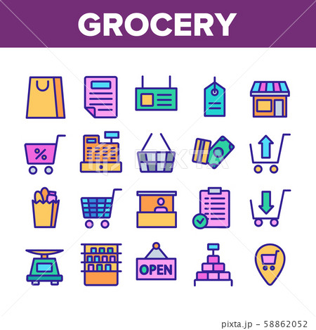 Grocery Shop Collection Elements Icons Set Vector 58862052