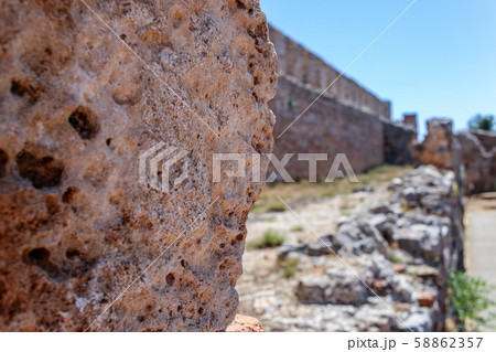 the brick walls of the fortress of Alanya . the brick walls of the fortress of Alanya . 58862357