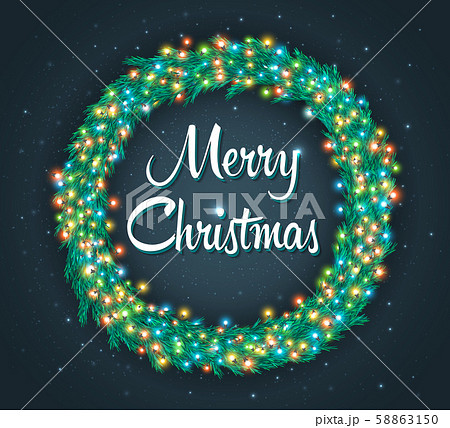 Christmas wreath with colourful glowing garlands Christmas wreath with colourful glowing garlands 58863150