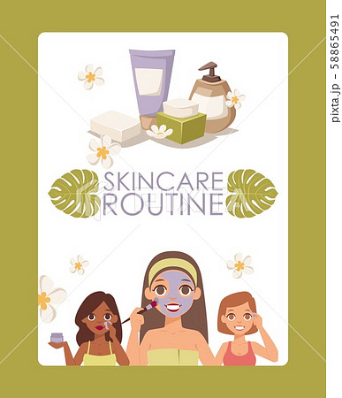 Skincare routine, vector illustration. Face skin treatment products advertisement poster, brochure 58865491