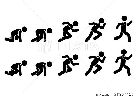Stick figure runner sprinter sequence icon vector pictogram. Low start speeding man sign symbol posture silhouette Stick figure runner sprinter sequence icon vector pictogram. Low start speeding man sign symbol posture silhouette 58867419