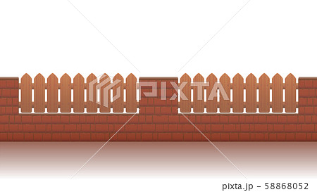 Low Brick Wall With Little Wooden Fence Low Brick Wall With Little Wooden Fence 58868052