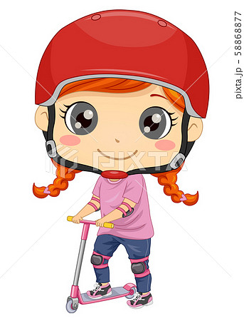 Kid Girl Scooter Helmet Pads Illustration Kid Girl Scooter Helmet Pads Illustration 58868877