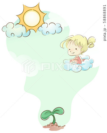 Kid Girl Cloud Sun Plant Illustration 58868891