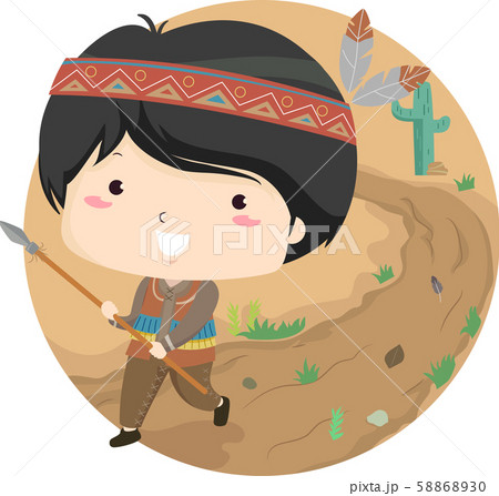 Kid Boy Travel Hunting Illustration 58868930