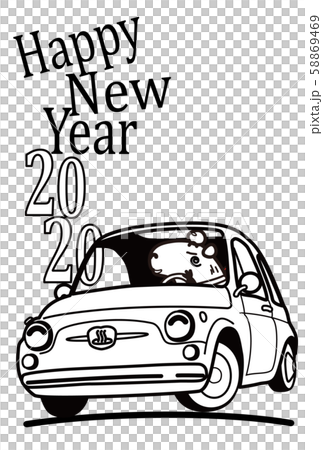 2020年年賀状　塗り絵風 鬼天竺ねずみとイタリアンコンパクトカー　 58869469