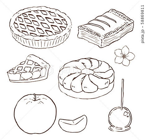 りんごを使ったお菓子 線画 のイラスト素材