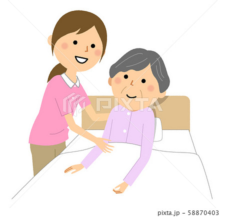 就寝する高齢者 介護スタッフ 就寝する高齢者 介護スタッフ 58870403