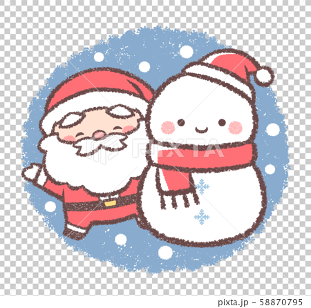 サンタと雪だるまクリスマス 丸背景のイラスト素材