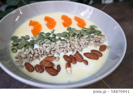 smoothie bowl,mango yogurt with fruit 58870941