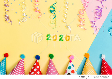 2020 party theme with with hats and streamers 2020 party theme with with hats and streamers 58872002
