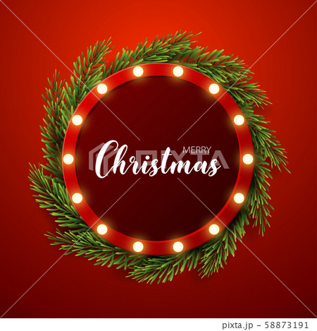 Christmas background with fir branches, light sign on red background, vector illustration Christmas background with fir branches, light sign on red background, vector illustration 58873191