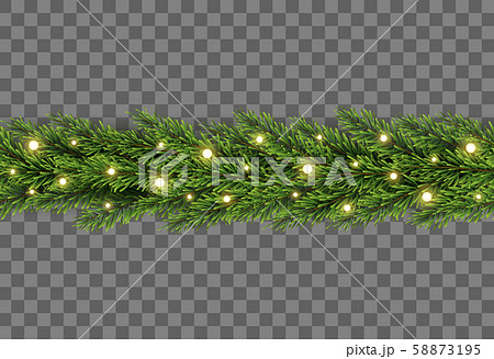 Christmas tree decor with fir branches and lights on transparent background, vector illustration 58873195
