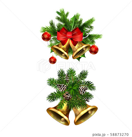 Vector christmas bells with christmas tree decorations 58873270