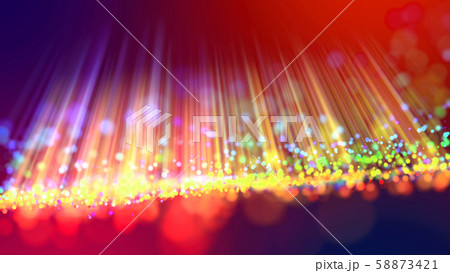 Abstract explosion of multicolored shiny particles or light rays like laser show. 3d render abstract 58873421