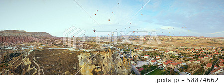 Cappadocia panoramic shot from a drone at sunrise Cappadocia panoramic shot from a drone at sunrise 58874662