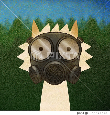 防護マスクで大気の汚染を回避するイヌさんのイラストのイラスト素材