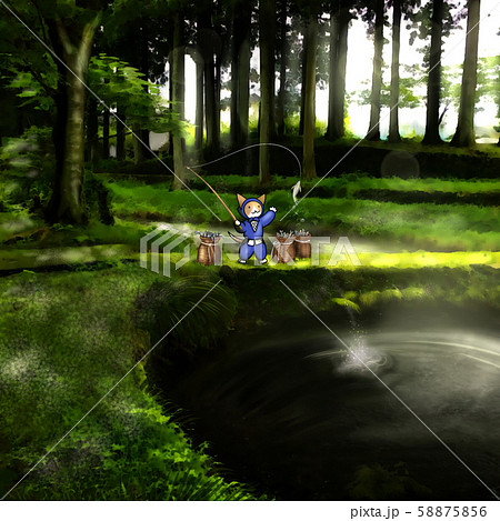 釣り名人が大量のお魚を池から釣り上げる、魚篭3個分 釣り名人が大量のお魚を池から釣り上げる、魚篭3個分 58875856