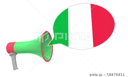 Loudspeaker and flag of Italy on the speech bubble. Language or national statement related 58876851