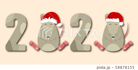 Happy Chinese New Year 2020 Zodiac. Funny Smile Rats in Santa Hat Happy Chinese New Year 2020 Zodiac. Funny Smile Rats in Santa Hat 58878155