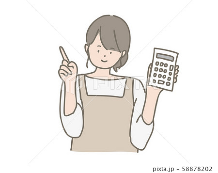 電卓を持った若い主婦のイラスト素材 5702