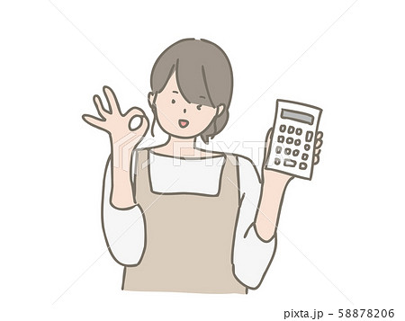 電卓を持った若い主婦のイラスト素材 5706