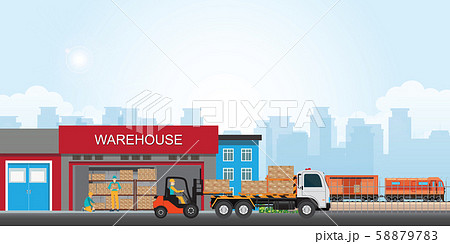 Commercial port with freight train. 58879783