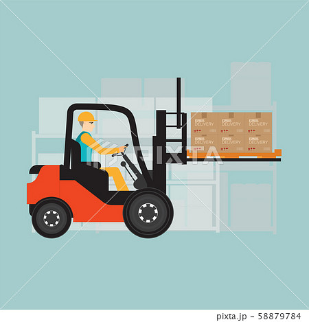Forklift in warehouse isolated on background. 58879784